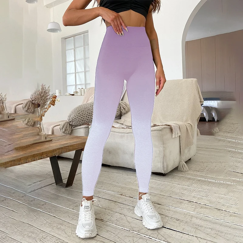 Ombre Scrunch Workout Leggings for Women,Seamless High Waisted Tummy Control Active Yoga Pants