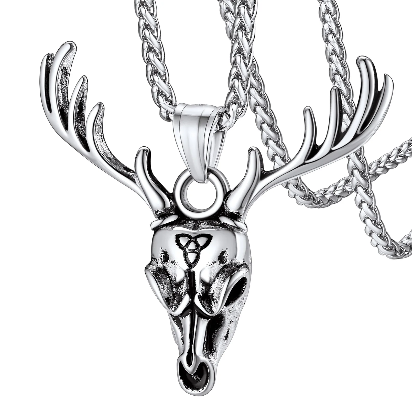 

ChainsPro Celtic Mythology Viking Deer Antler Pendant Necklace for Men Women, Stainless Steel/14K Gold Plated CP784