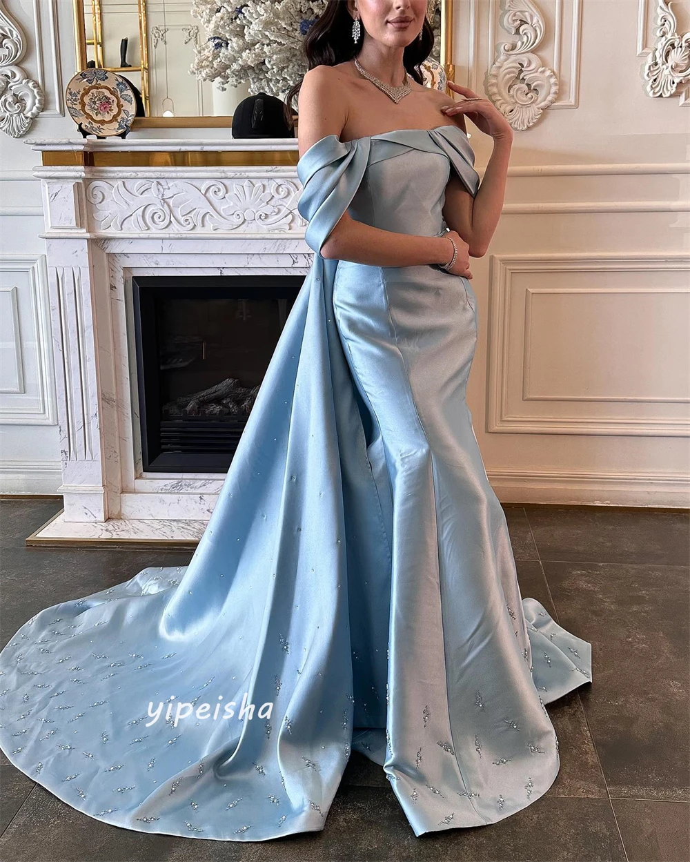     Satin Beading Cocktail Party Mermaid Off-the-shoulder Bespoke Occasion  Floor Length