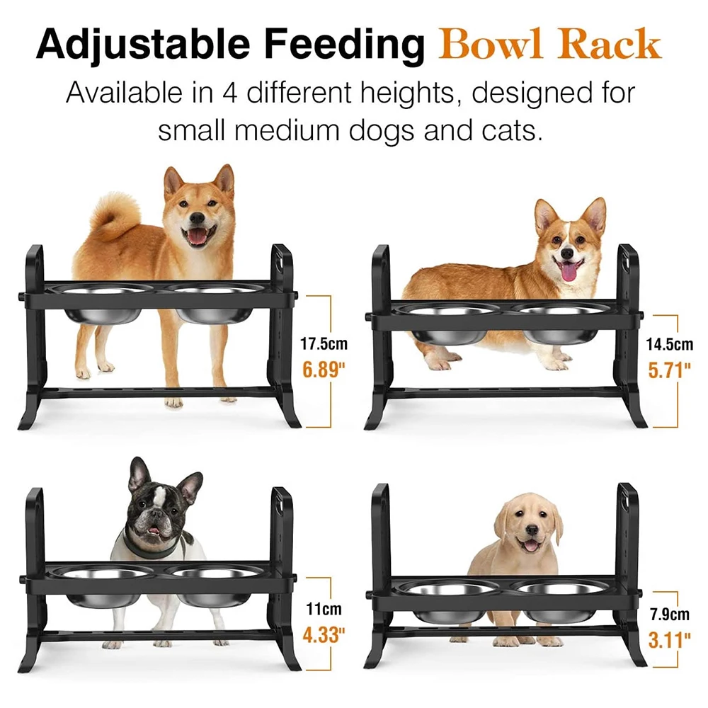 Adjustable Height Elevated Dog Bowl with Double Stainless Steel Bowl Rack Feeder Removable for Cats and Small Medium Dogs