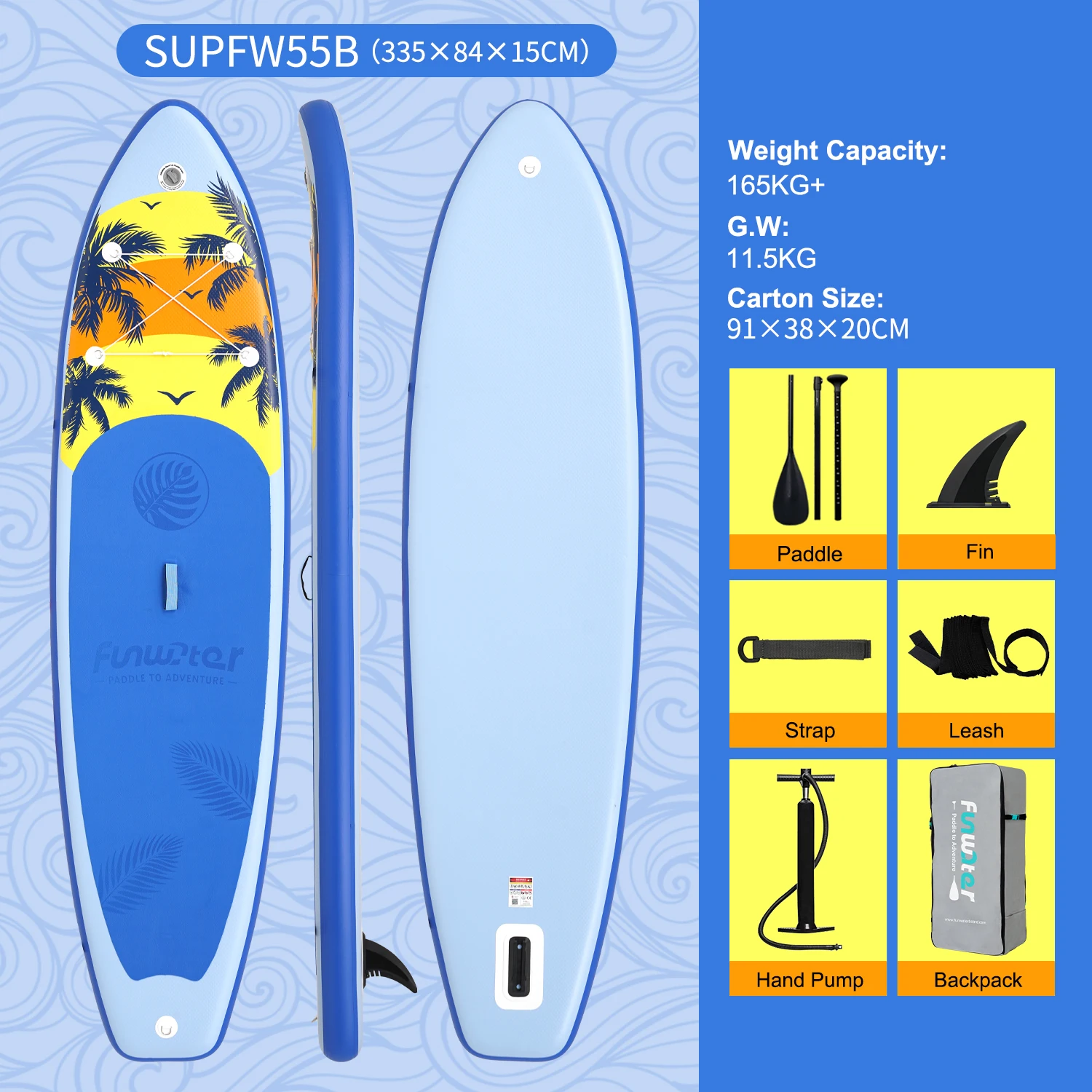 FunWater Stand Up Paddle Board Opblaasbaar Paddleboard Surfplank Surf Sup Board Antislip Watersport Paddleboard - afbeelding 1