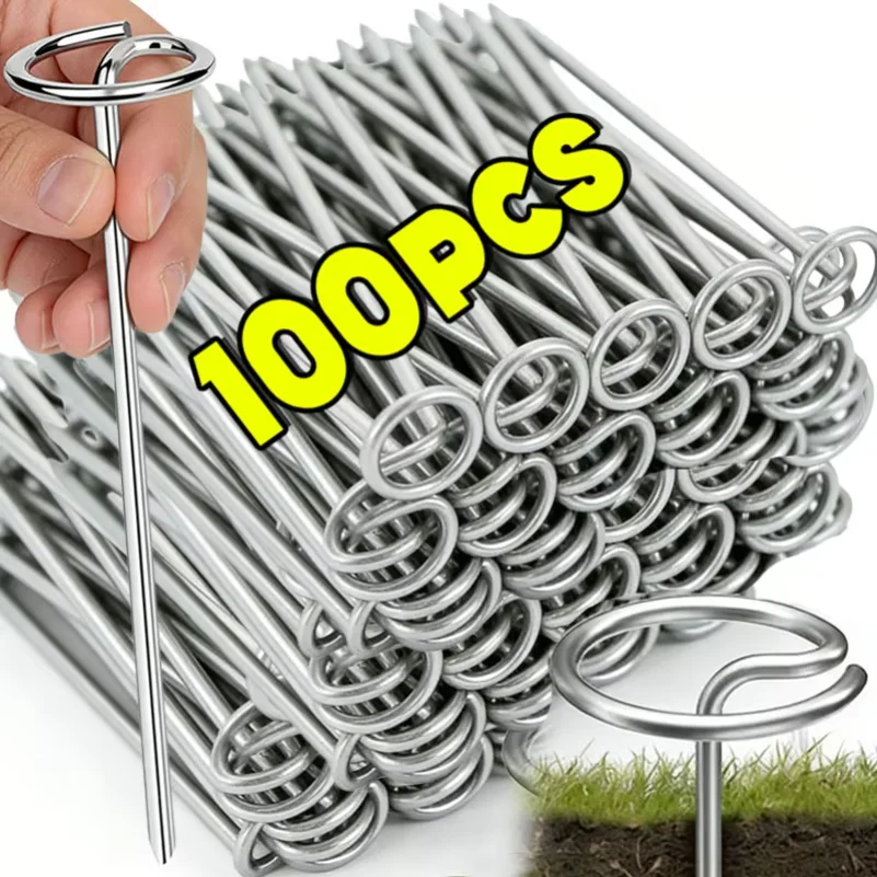 6-inch Circle Top Pins Landscape Staple Garden Stakes for Landscaping Heavy Duty Ground Stakes Decorations Weed Mat