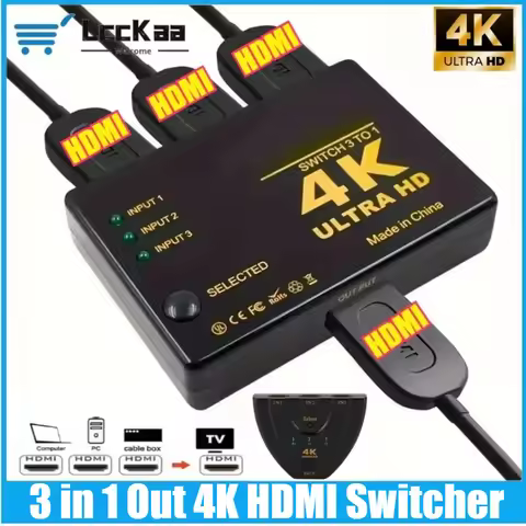 HDMI-compatible Switch 4K Switcher 3 in 1 Out HD 1080P Video Cable Splitter 1x3 Hub Adapter Converter for PS4 TV Box HDTV PC