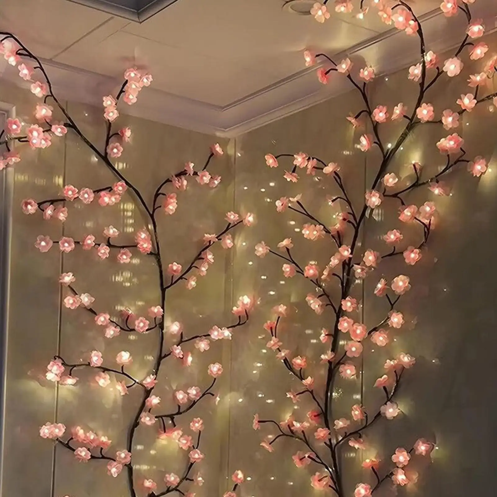 CherryBlossom 48 Led Tree Branch Rattan Lights 8 Modes Colorful String Lamp Valentine Christmas Wedding Bedroom Decoration