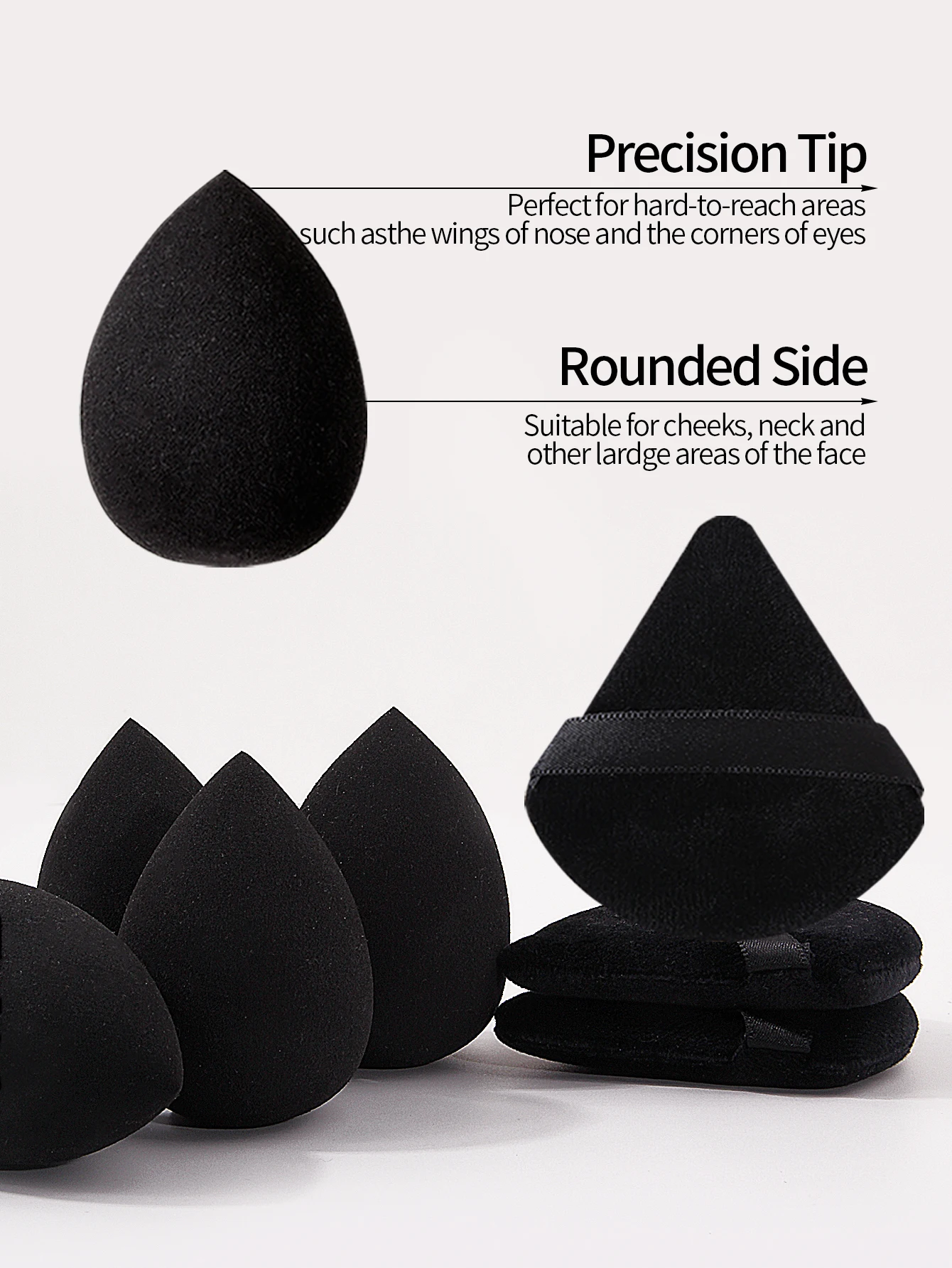 12 pezzi di set di soffio di cipria in spugna nera per trucco più venduto, soffio di cipria triangolare in spugna super morbida e non appiccicosa