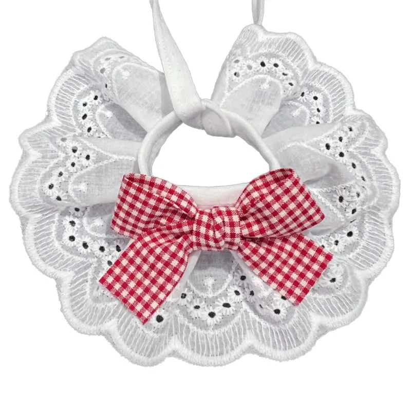 

10pcs Eco-Friendly Dog Saliva Towel White Lace Bib Solid Sweet Bow Pet Cleaning Cloth Soft Absorbent Puppy Drool Bibs Washable