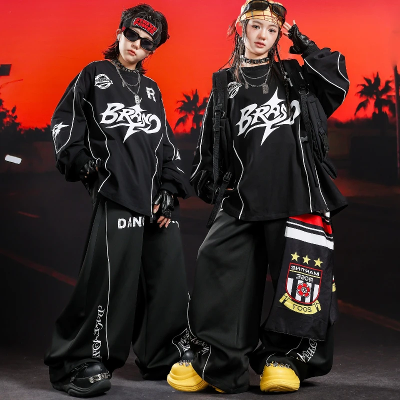 Boys Hip Hop Cool Sweatshirt Street Dance Baggy Pants Girls K-pop Clothes Set Jazz Stage Performance Costume Group Streetwear