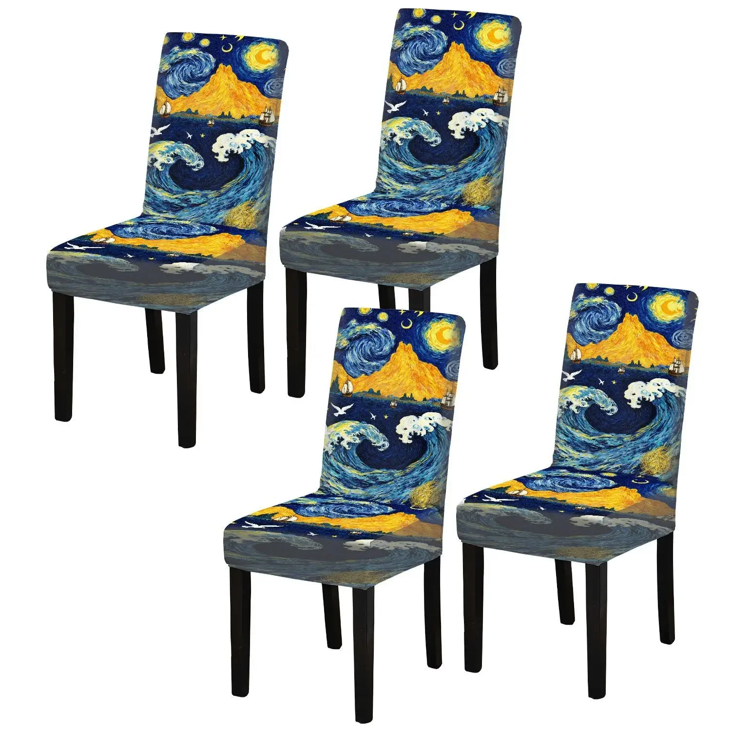 Elastic Dining Chair Cover Dream Sea View Starry Sky Fusion Art Removable, Washable, Home Dining Chair Cover