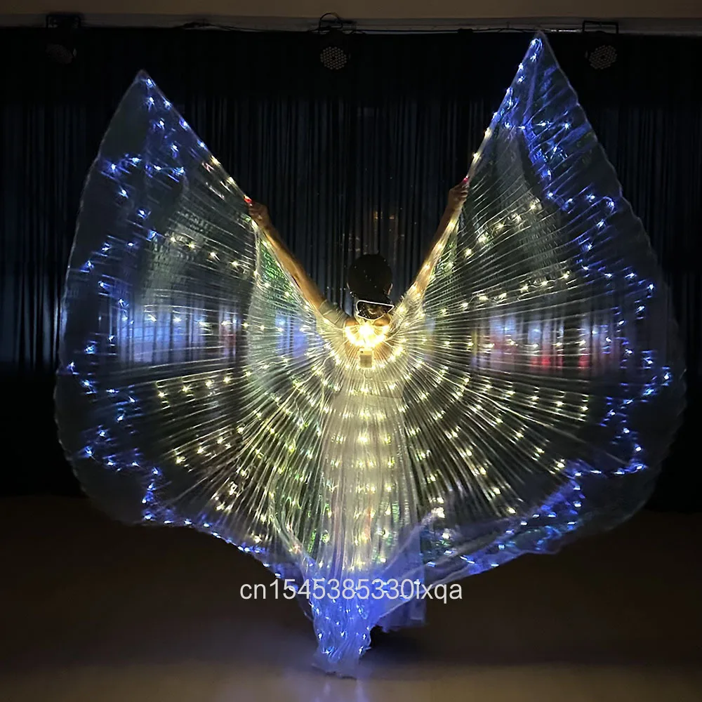LED Illuminated Belly Dance Props with Golden Wings 360 Degree Large Wings for Women Stage Performance Wave Lighting Accessory