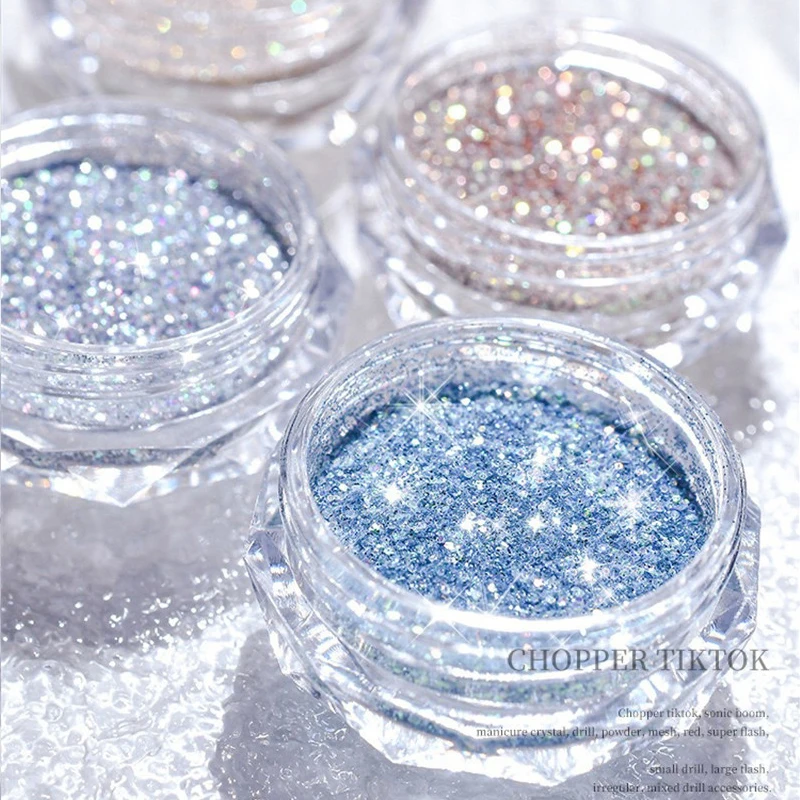 1Jar Aurora Broken Diamond ผงเล็บ Holographic สีรุ้งเล็บ Glitter Pigment Micro เจาะแก้วตกแต่งเล็บ