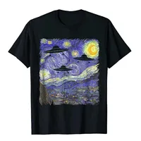 UFO Alien Abduction Starry Night Van Gogh Painting Tee TShirt Cotton Customized T Shirt New Arrival Men T-Shirt Geek