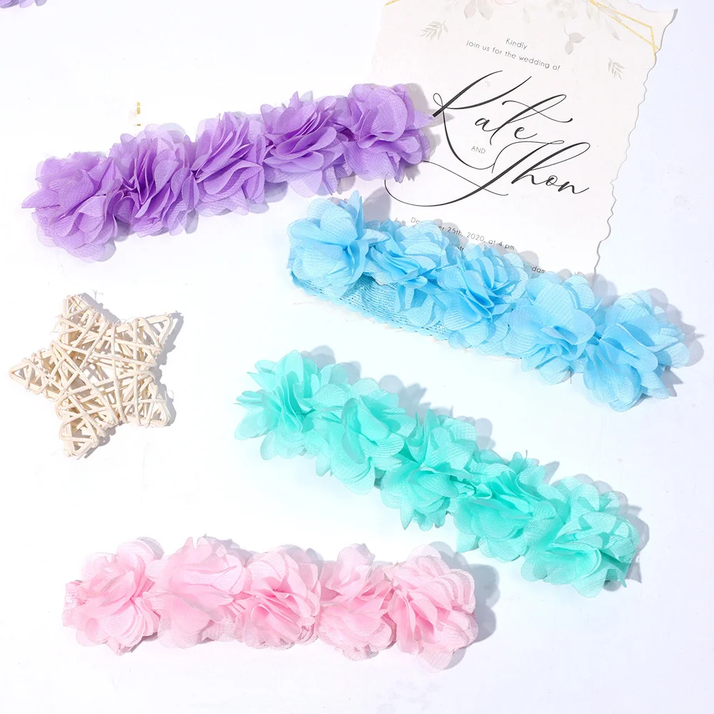 Summer solid color children hairband mesh handmade chiffon flower baby headwear pastoral style baby hair accessories wholesale