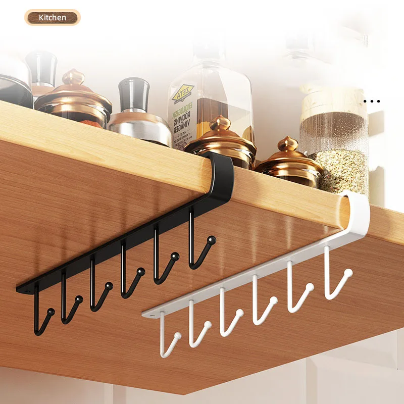 Kitchen Storage Cabinet Lower Hook Long Rod Hanging Hook Non-Perforated Hanging Cabinet Cabinet Cup Drain Storage Rack