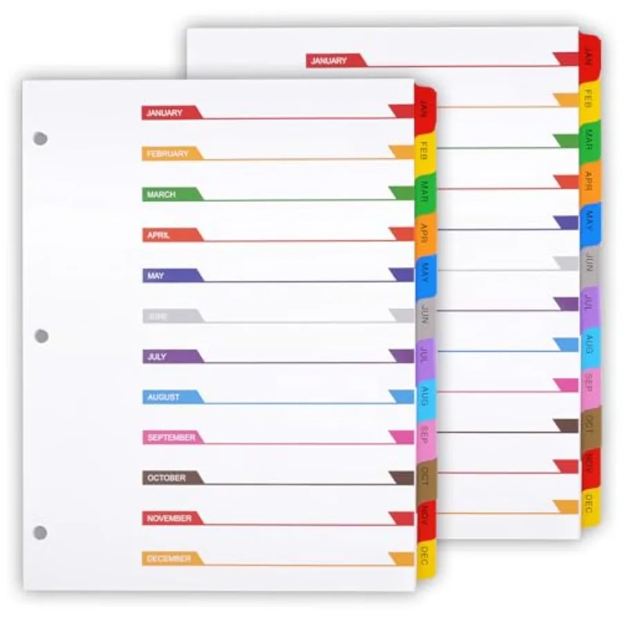 

Monthly Binder Dividers for 3 Ring Binder, Jan-Dec Dividers for 3 Ring Binder, 12 Tabs Multicolor Month Binder Dividers with Cu