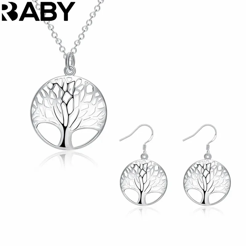 

Wholesale Jewelry sets 925 sterling Silver Fine Retro tree necklace earrings for women lady Fashion Party wedding Holiday gifts