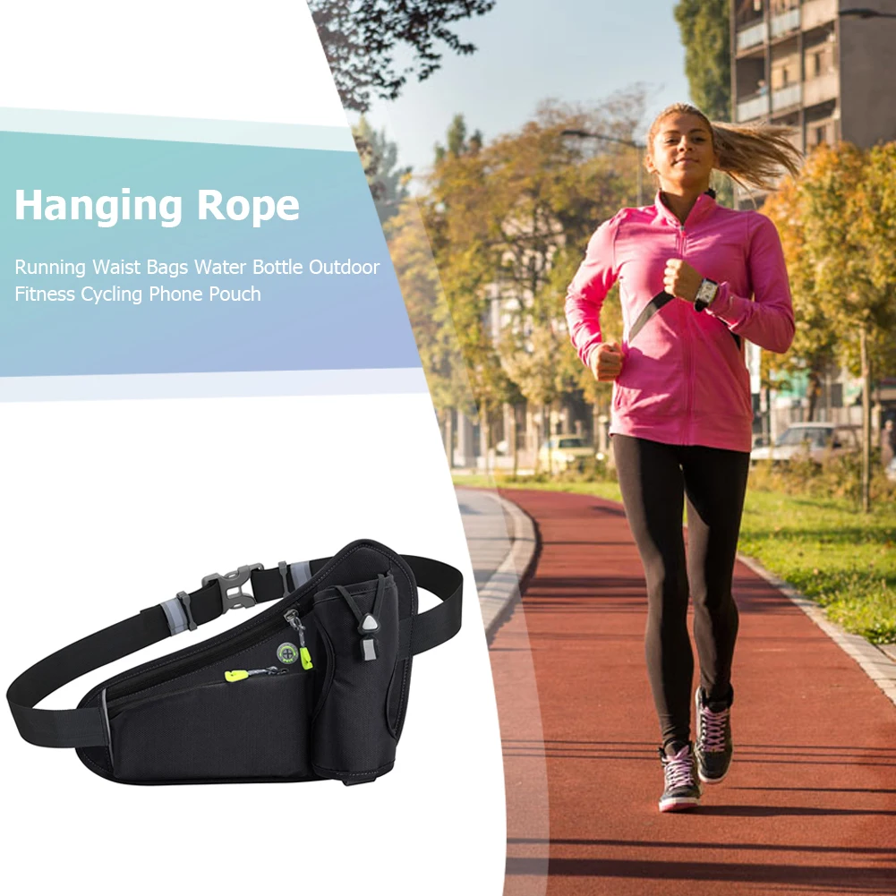 Sports Belt Bag Reflective Hydration Belt Pack Large Capacity Water Bottle Holder Bag Multifunction for Hiking Walking