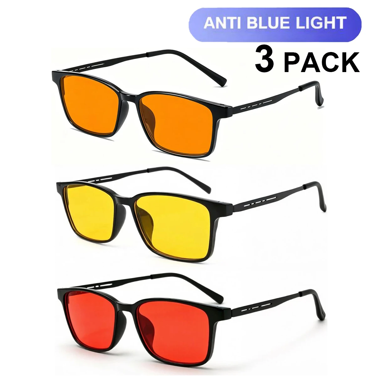 Blue Light Blocking Glasses for Men Women, Computer Gaming Glasses, Sleep Aid Anti-Eyestrain Screen Glasses 3 Pack S69