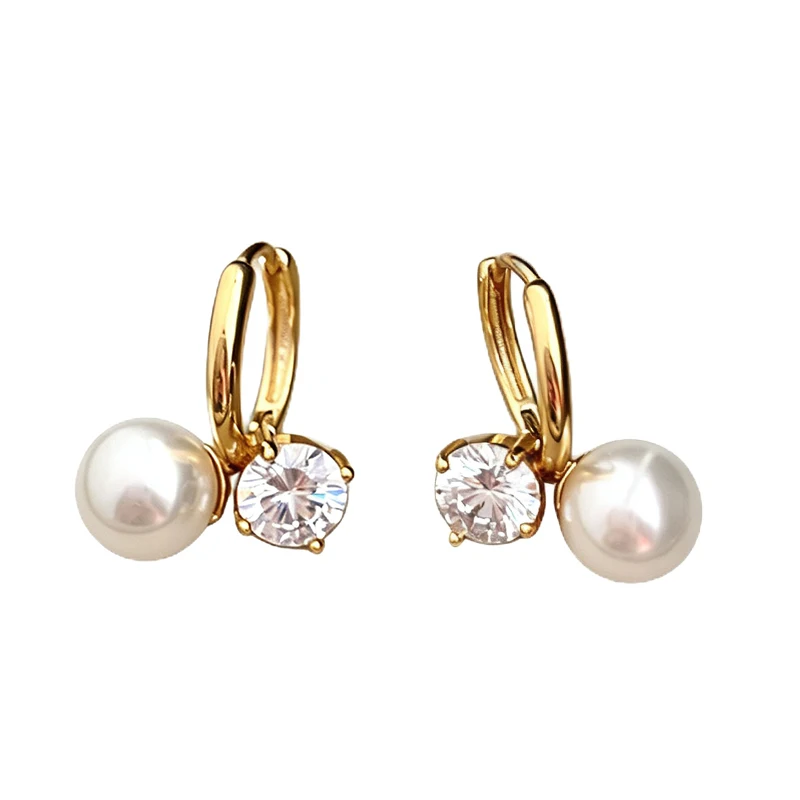 Pearl Zircon Earrings for Women Gold Silver Color Ear Cuff Dangle Hoop Earrings Copper Alloy Dainty Bridal Jewelry Gift for Her - view 6