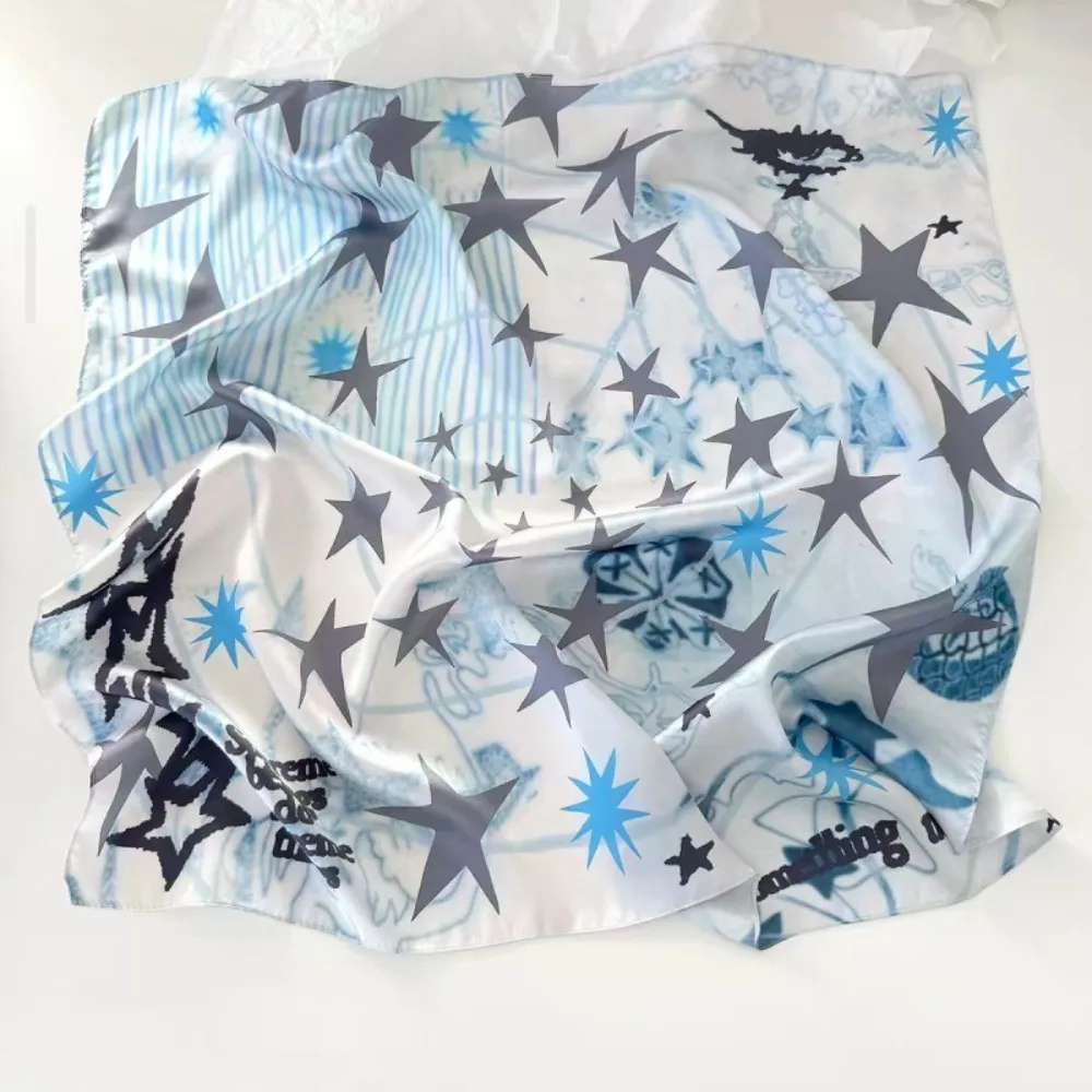 

Elegant Printed Star Print Scarf Geometric Shape Y2K Leopard Print Silk Scarf Spicy Girls Korean Hair Scarf Beach
