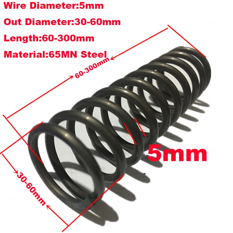 1PCS Custom Big Shock Absorbing Steel Compression Spring Return Spring Steel,5mm Wire Dia*30-60mm Out Diameter*60-300mm Length