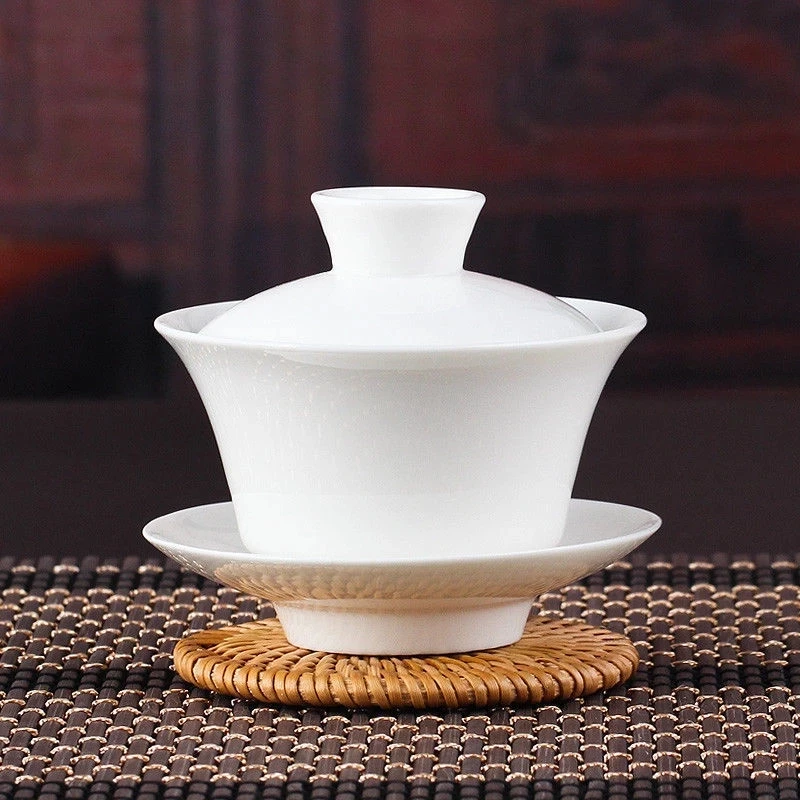 Chinese Gaiwan Tea Set Kung Fu White Ceramic Gaiwan White Teaware Sancai Tea Cup