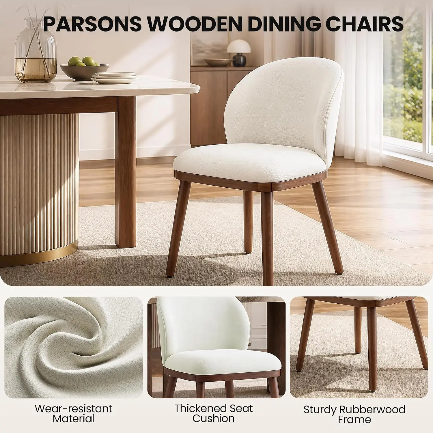 Mid-Century Modern Dining Chairs Set of 6, Upholstered Kitchen Chairs with Solid Wood Legs & Built-in Handle,, Customized view 4