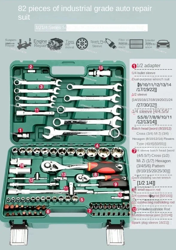 82pcs Ratchet Wrench Set Kit Sleeve for Car Motorcycle Bicycle Repair Tools Combination Repair Wrench Socket Spanner Screwdriver