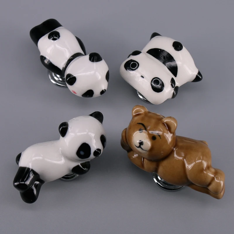 Lovely Cat Panda Bear Shape Cabinet Door Knobs, Kids room Drawer Dresser Knob Pulls Ceramic Furniture Handle