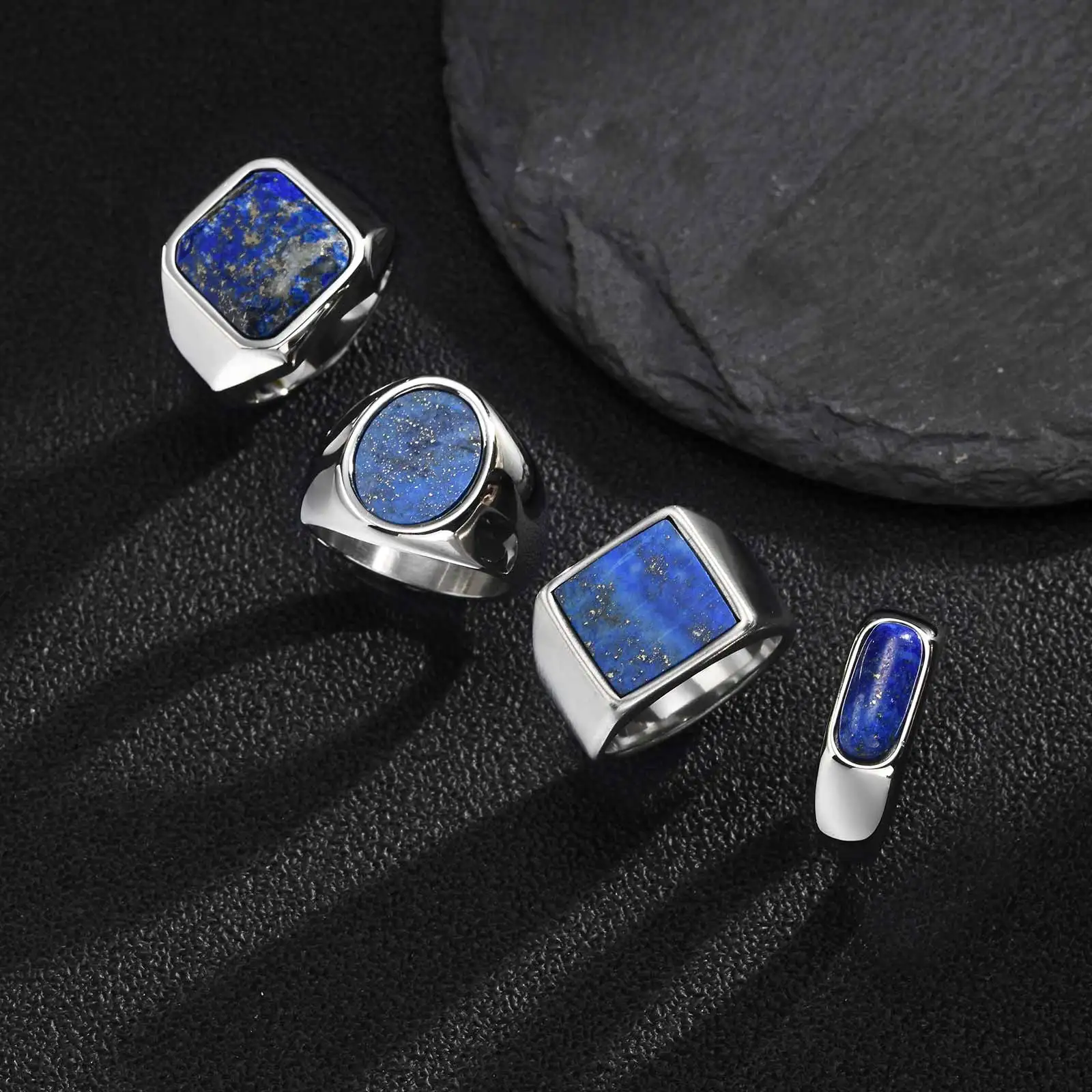 Vnox Siegelring aus Edelstahl für Herren, Fingerring mit Lapislazuli-Einlage, klassischer geometrischer Ring, Schmuckgeschenk für den täglichen Gebrauch und Partys – Detail 9