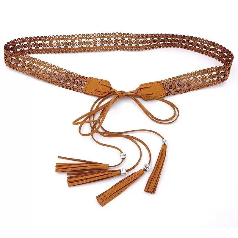 Women's Microfiber Waist Belt with Knot & Hollow Bowknot Decor, Retro Ethnic Bohemian Belt for Dress