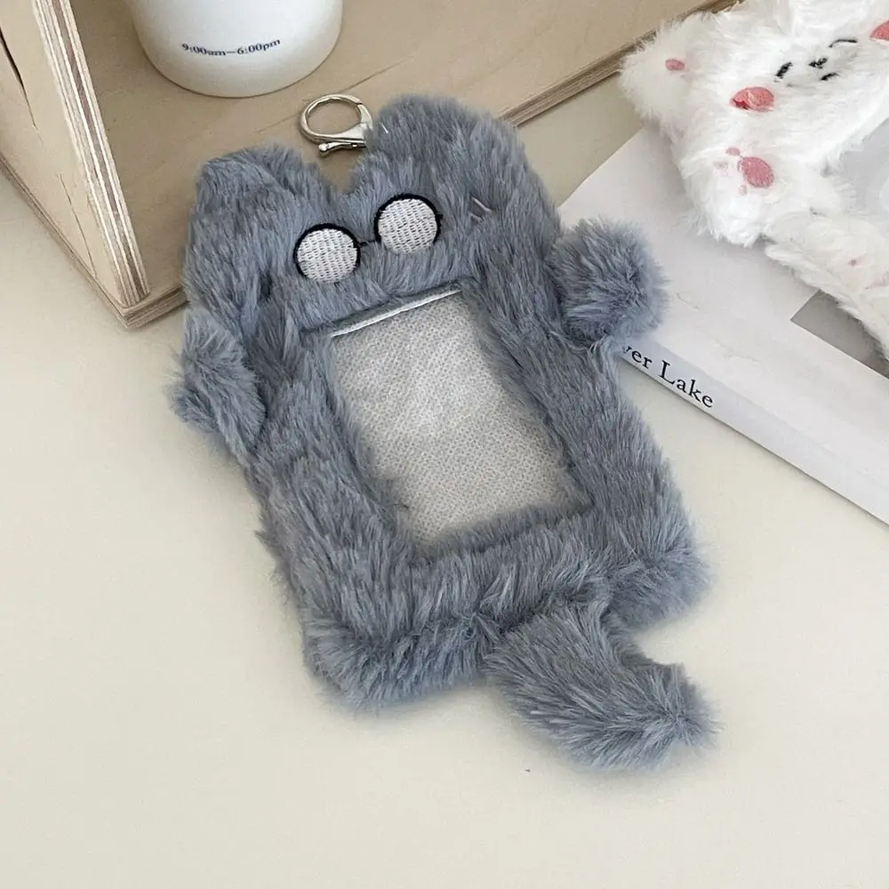 Kawaii Cat Cartoon Plush Photocard Holder Korean Style INS Idol Photo Sleeve Dog with Tail Puppy ID Card Cover Student