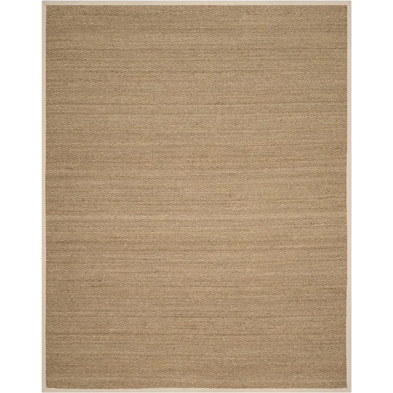 Natural Fiber Collection Area Rug - 10' x 14', Natural & Ivory, Border Herringbone Seagrass Design, Easy Care, Ideal for High T