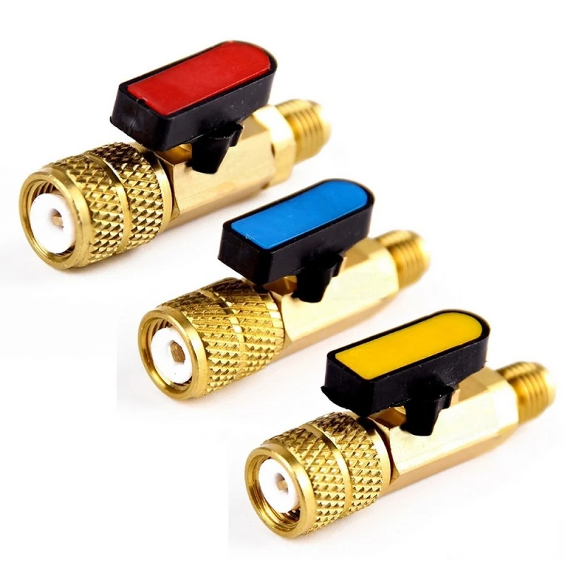 3PC Air Conditioning Refrigerant Safety Valve R410A R22 Refrigerant Fluorinated Ball Valve for Refrigeration Manifold Gauges