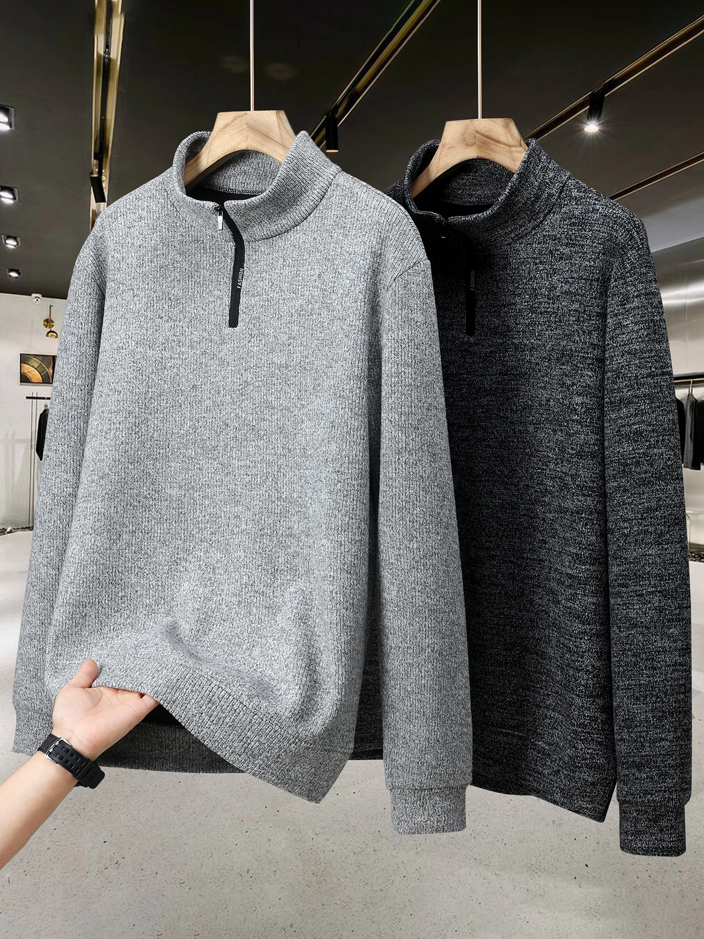 

plus Size Men's Zipper Hoodie Thiened Knitted f High Collar Sweatirt Casual Warm Outerwear for Autumn And Winter