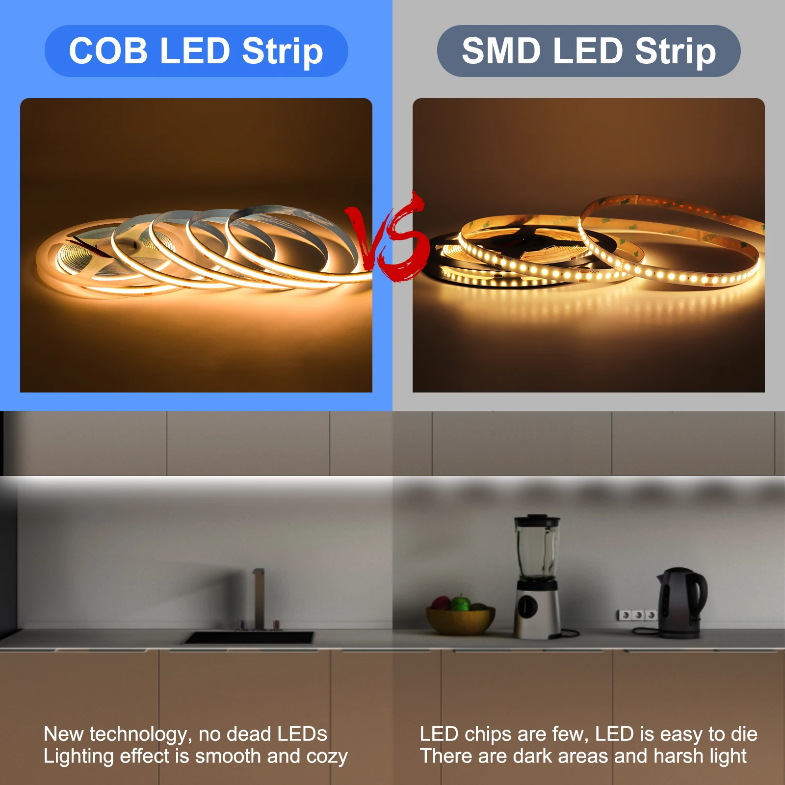 COB LED Strip Light 8mm Strip Light Christmas Decor Indoor LED Tape Orange Purple 3000K 4000K 6000K LED Strip Light 480leds/m