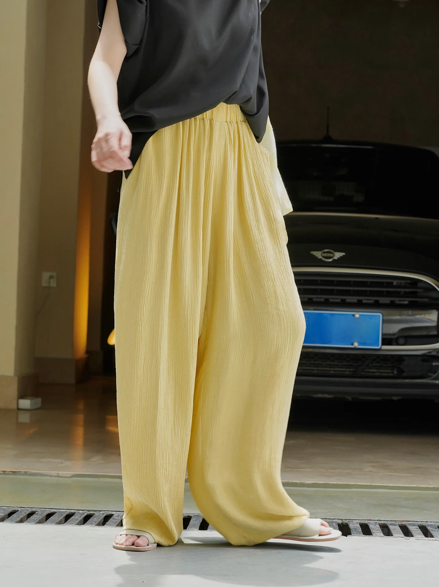 

Summer Women's Casual Solid Color High Waist Loose Wide Leg Pants