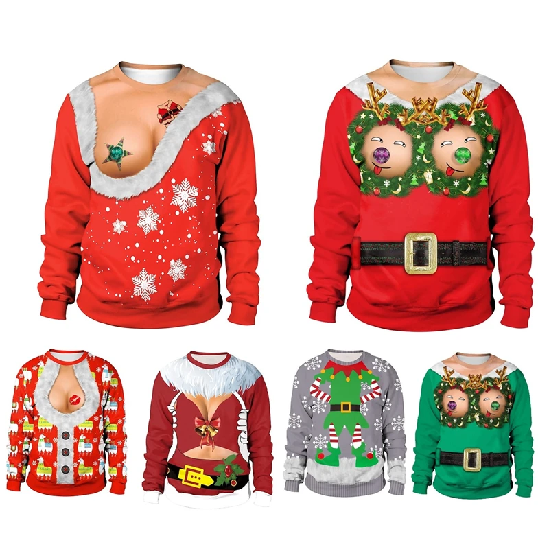 

Funny Ugly Christmas Sweatshirt Men Clothes Christmas Couples Crewneck Sweatshirts Unisex Long Sleeve Pullover Tops Sweater
