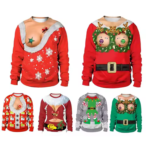 Funny Ugly Christmas Sweatshirt Men Clothes Christmas Couples Crewneck Sweatshirts Unisex Long Sleeve Pullover Tops Sweater