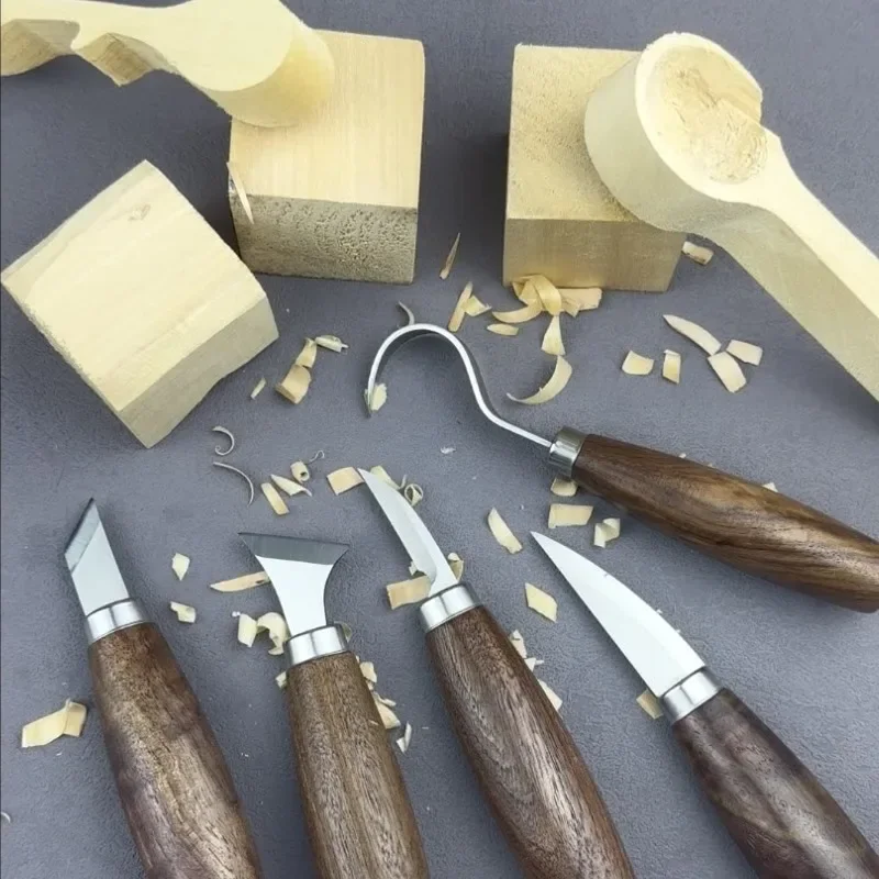 Juego de 5 Herramientas para Tallar Madera, Cinceles, Juego de Herramientas Manuales para Trabajar la Madera, Cuchillo Profesional para Tallar Madera, Herramienta para Pelar Madera