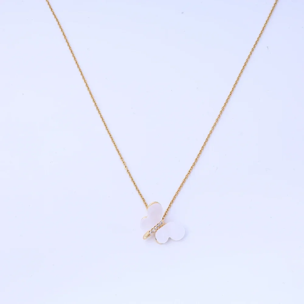 샤오홍슈 인기 지르콘 쉘 나비 티타늄 스틸 여성 목걸이, 패셔너블한 분위기, 트렌디한 쇄골 체인
