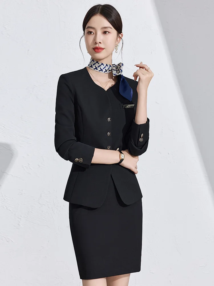 

Женский осенний деловой костюм 2025: Новинка, приталенный элегантный офисный костюм для сотрудников ювелирных магазинов и администраторов отелей