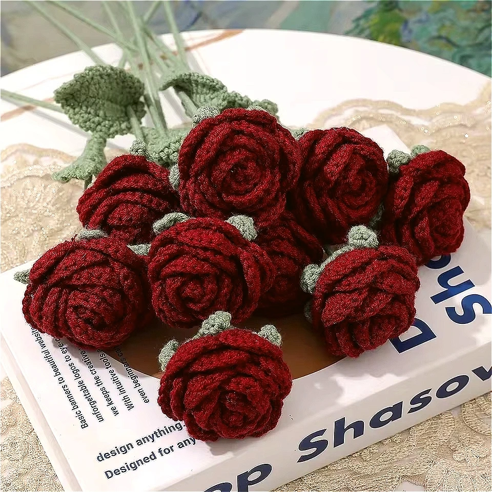 1PC Modern Elegant Simulated Flower Table Knitted Roses Single Bouquet Wedding Artificial Flowers Home Decoration