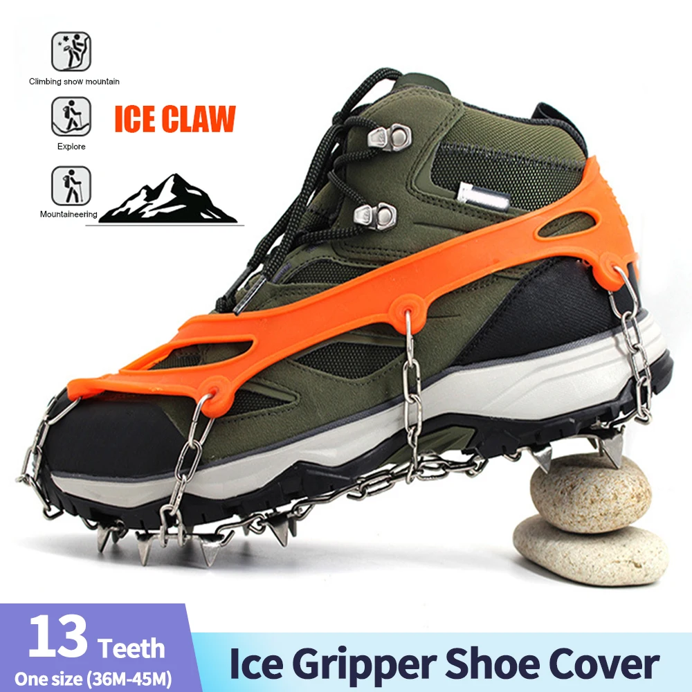 Crampones antideslizantes de acero inoxidable con bolsa de almacenamiento para nieve, botas para nieve, barro, carretera húmeda, 1 par