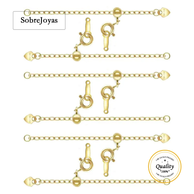 

14K Gold Filled Extension Chain with Spring Ring Clasp And Stopper Silicone Beads Adjustable Tail Chain for Jewelry Accessory