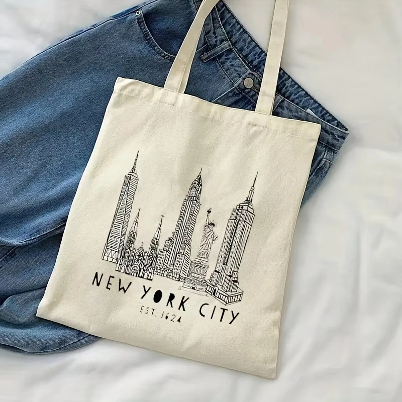 

Large Multipurpose New York Souvenir Travel Grocery Shopping Handbag Canvas Tote Shoulder Women Bag Casual Tote Gift for Xmas