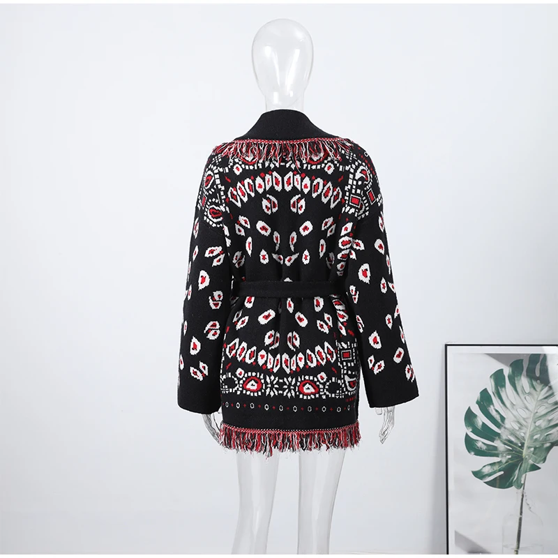Elegant Knit Jacquard Tassel Belt Cardigan Women Lace Up Lapel Long Sleeve Warm Sweater 2026 Autumn Winter Lady Knitwears New 11 S681865544bd5418383ed571b97b0f8c1A