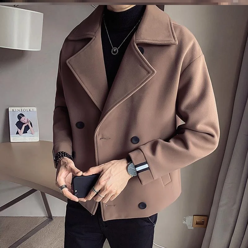 

Men's ort Sle Coat Autumn Winter Faionable Briti Sle Casual Loose Suit Jaet Woolen Coat Button Decoration