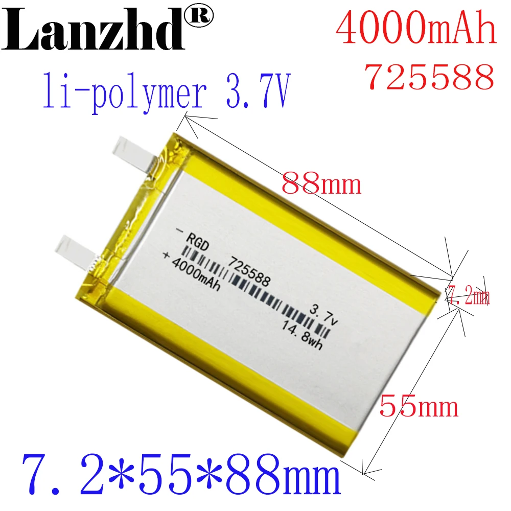 1-12PCS Li-po batteries 3.7V 4000mAH 725588 Polymer lithium ion Li-ion battery for tablet pc BANK GPS mp3 mp4