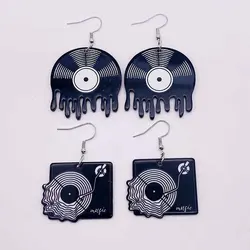 Retro Style Black and White Records Earrings Magnetic Tapes Film Acrylic Earring for Women Music Enthusiasts