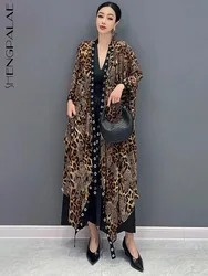 SHENGPALAE Leopard Print Long Sleeved Long Coat 2024 Summer New Trendy Casual Fashion Loose Beautiful Women's Overcoat 5C1330